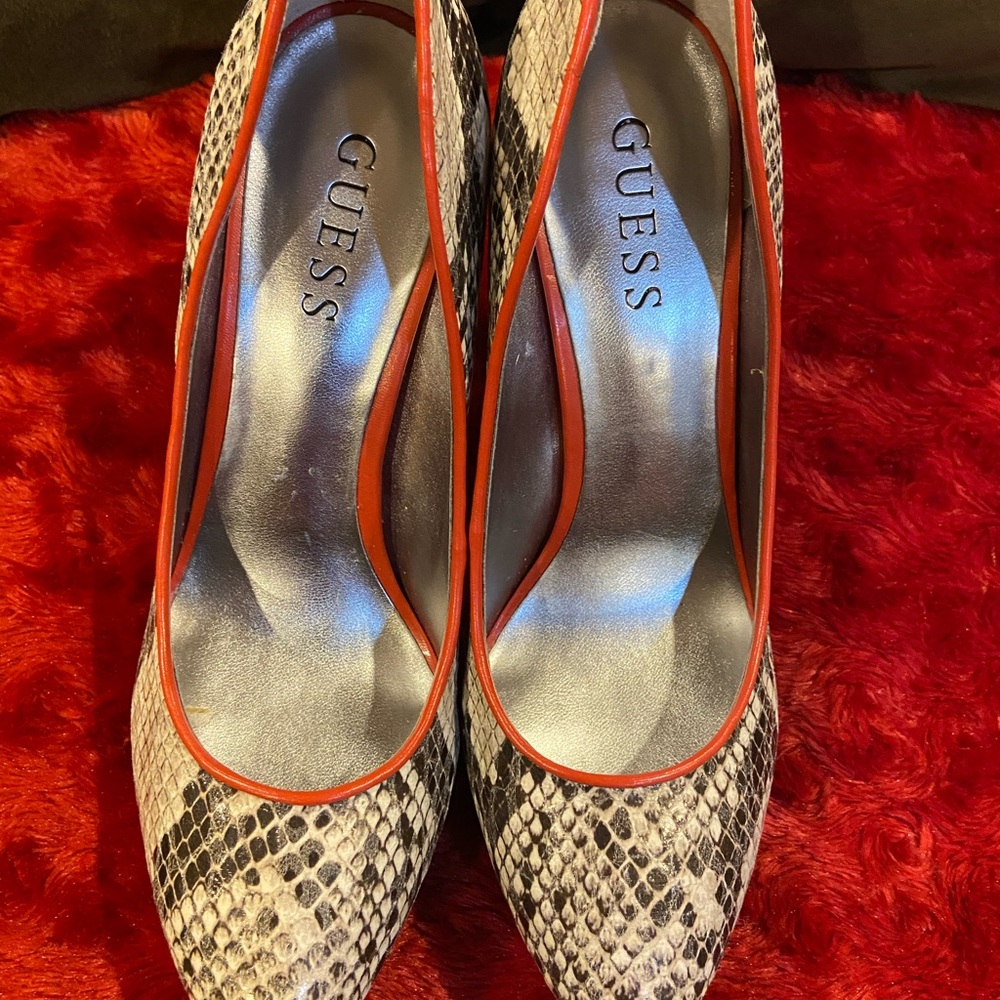 Guess Snakeskin Heels with Red Trim